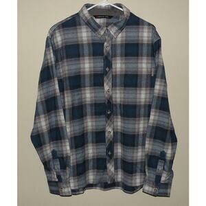 Killik Men’s XL LS Button Flannel Shirt Blue Gray Plaid Stretch